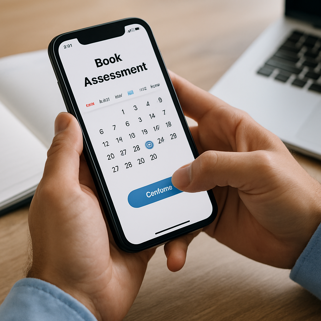 book assessment  photo of someone booking a calander meeting on phone